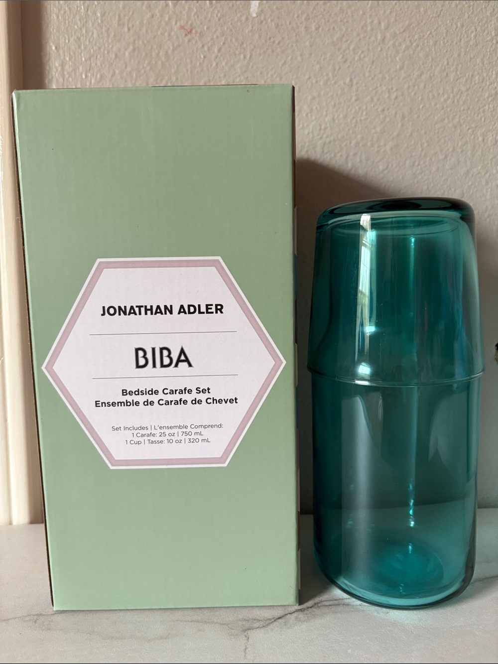 $20💕 Jonathan Adler BIBA bedside carafe and cup in teal green